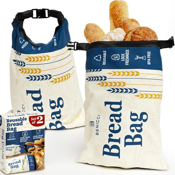 Imagem de Sacos de Pão Benicci Reutilizáveis - Pacote com 2 Unidades Extra Grandes