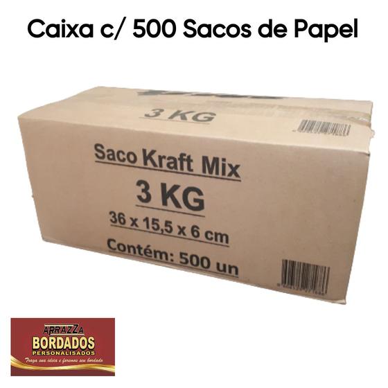 Imagem de Sacos de Papel Kraft. Cx c/500 Sacos Pardo para Padaria, Lanche, Delivery Pipoca, Artesanato, Mimos,  Bijuterias. Papel Natural