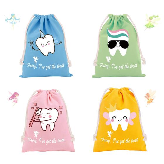 Imagem de Sacos de presente Tooth Fairy, almofada para meninos e meninas, pacote com 4