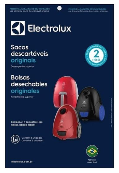 Imagem de Sacos Descartáveis Para Aspirador Electrolux Nano, Neo30 e Neo31 ORIGINAL Saco com 3 Unid. (SBENA)