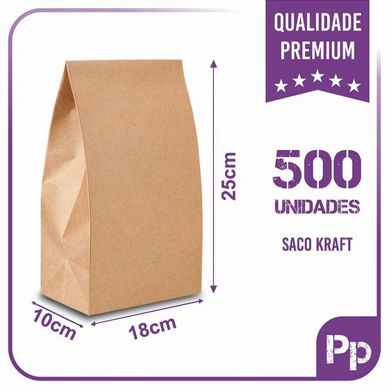 Imagem de Sacos Kraft Para Delivery - PP (18x10x25) - 500 unidades - Sem Impressão - Liso