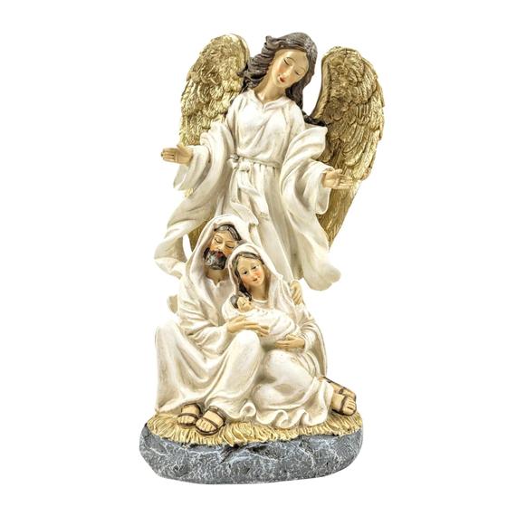 Imagem de Sagrada Família Com Anjo Decorativo Enfeite Natal Presépio