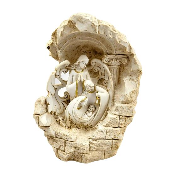 Imagem de Sagrada Família Com Anjo Stone 28X21X15Cm Enfeite De Natal