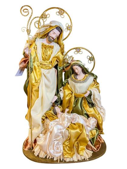 Imagem de Sagrada Familia em Tecido e Resina Verde, Champagne e Dourado 47cm