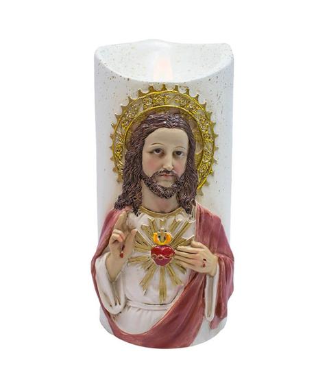 Imagem de Sagrado Coração Jesus Luminária Vela 17,5cm - Enfeite Resina