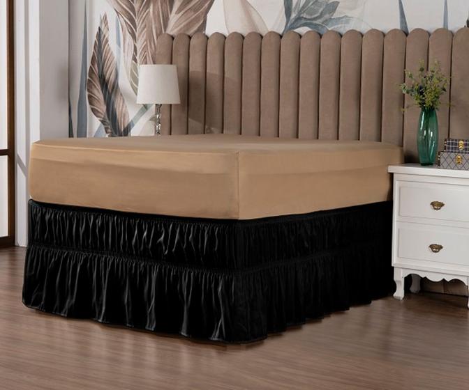 Imagem de Saia Ajustável Com Babado e 2 Elásticos Serve em Cama Box Casal Até King