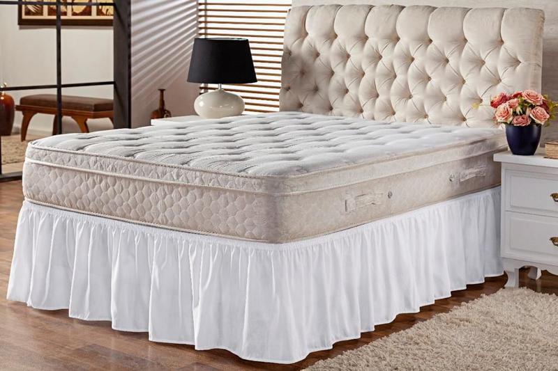 Imagem de Saia Box Babado Cama Casal Queen e King Ajustável com Elástico Lisa Branca