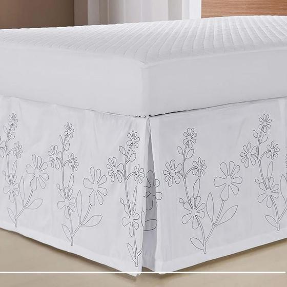 Imagem de Saia Box Bordada Para Cama De Casal Padrão - Branco