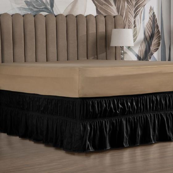 Imagem de Saia Box Cama Casal e Queen com 2 Elásticos Ajustável Babado 1 Peça