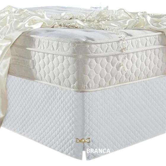 Imagem de Saia Box Casal Padrão Branca Matelassado Serve Para Cama Baú