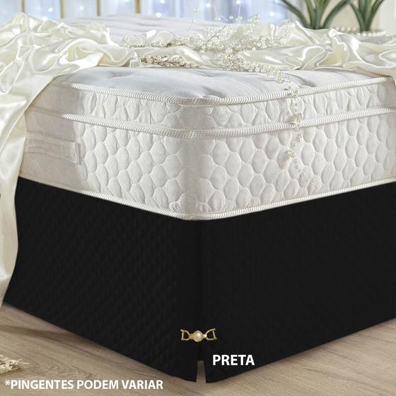 Imagem de Saia Box Matelada Ultrassônico Casal King Size ou Conjugado Com Pingente Luxo Cor PRETO