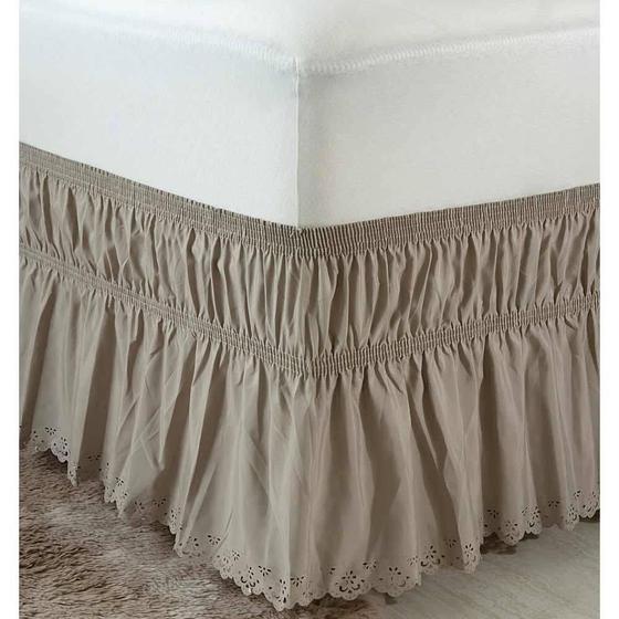 Imagem de Saia Box para Cama Casal Queen Perola com Lese Tecido Microfibra - Fende