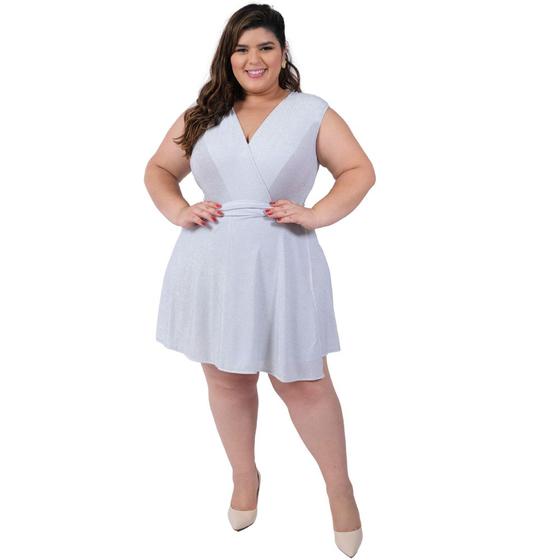 Imagem de Saia Brilho Lurex Envelope Curta Transpassada Plus Size Catwalk Feminina Branca