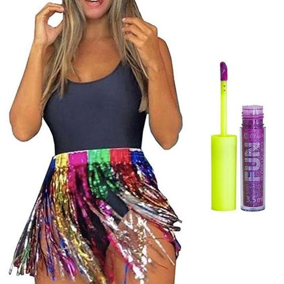 Imagem de Saia de Fitilho Metalizado Tamanho 38/40 + 1 Gloss Fun Glitter Cor Sortida: Carnaval Festas