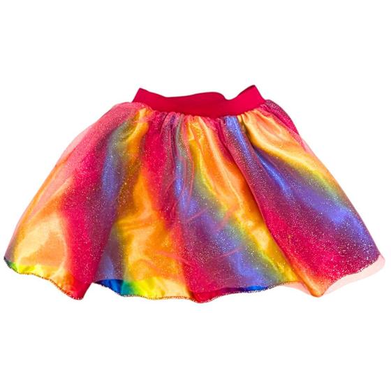 Imagem de Saia De Tutu Arco-Íris Colorida Glitter Infantil Menina Feita Em Poliéster Carnaval Toymaster