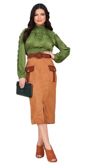 Imagem de Saia em Suede Midi Modelagem Lápis Fascinius