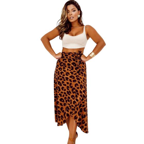 Imagem de Saia Envelope Transpassada Pareô Longa Feminina Moda Praia e Evangélica Casual Midi em Viscose Lisa e Estampada com Forro