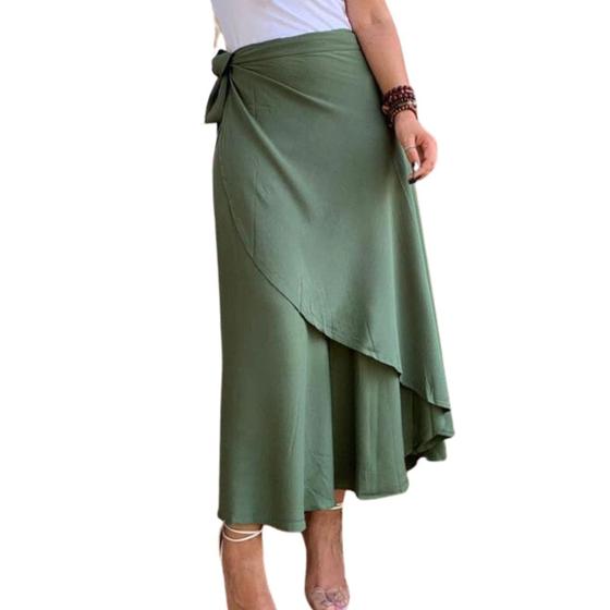 Imagem de Saia Envelope Transpassada Pareô Longa Feminina Moda Praia e Evangélica Casual Midi em Viscose Lisa e Estampada com Forro