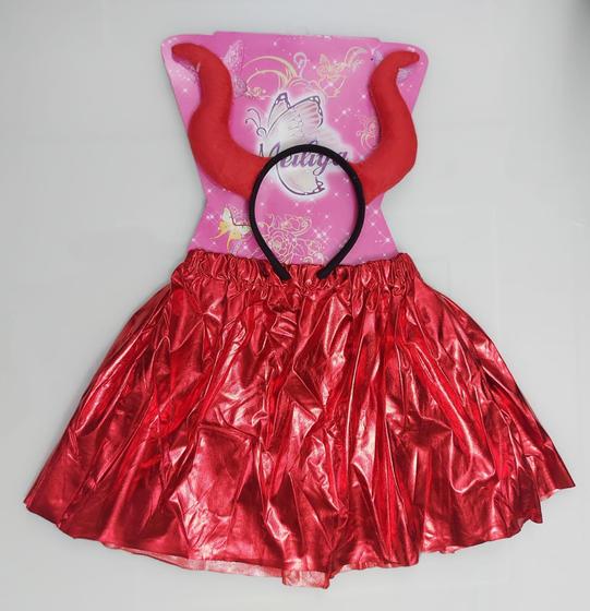 Imagem de Saia Fantasia Infantil Juvenil Carnaval Halloween Personagem Malévola Diabinha Vermelho e Preto