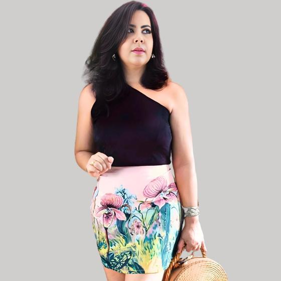 Imagem de Saia feminina alfaiataria estampada curta boho 