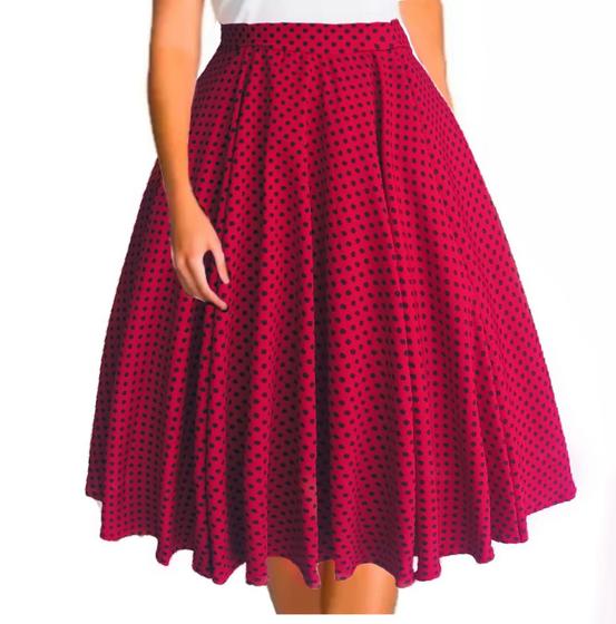 Imagem de Saia Godê Duplo Poazinho Vermelho Vintage