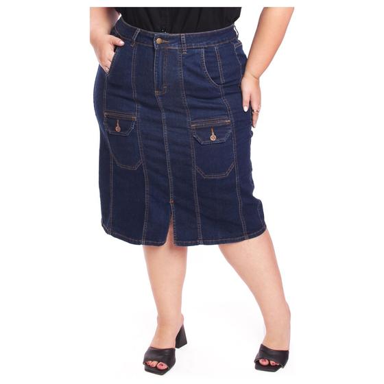 Imagem de Saia Jeans Cargo Frontal Plus Size Moda Evangélica  Ref-118