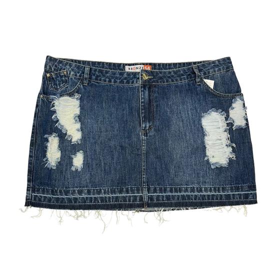 Imagem de Saia Jeans Curta Destroyed Plus Size 52 e 54 Lavagem Escura 100% Algodão