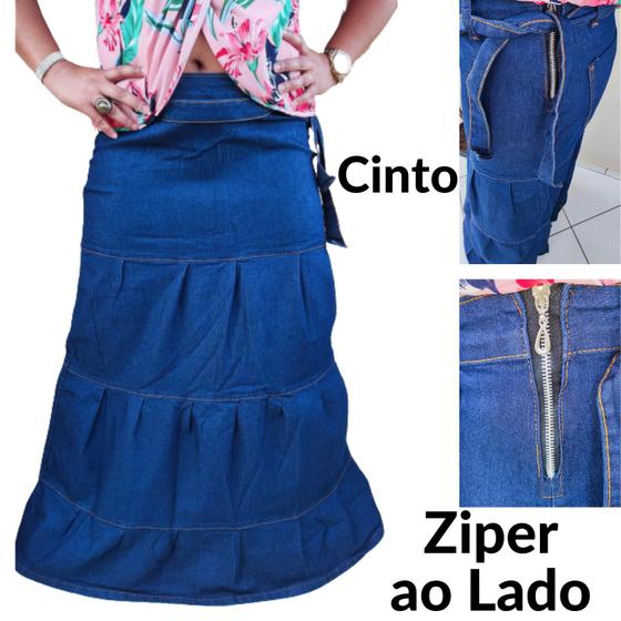 Imagem de Saia Jeans Evangelica Longa Lycra Elastano Tecido Leve Três 3Marias Premium  36 ao 54