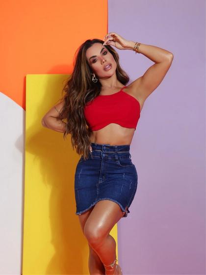 Imagem de Saia Jeans Feminino Com Lycra