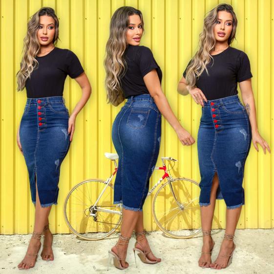 Imagem de Saia Jeans Longa com Botões Feminino Moda Evangélica