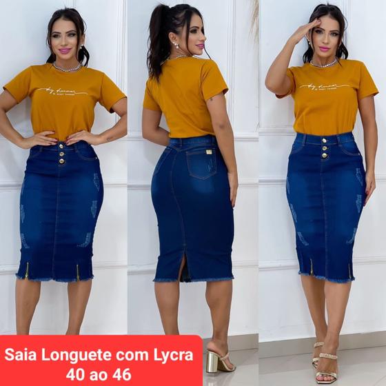 Imagem de Saia Jeans Longuete com lycra