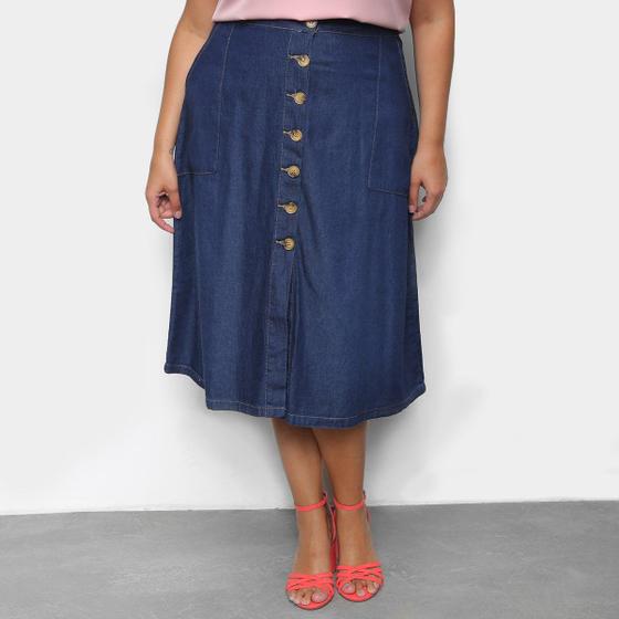 Imagem de Saia Jeans Plus Size Cambos Midi Bolsos