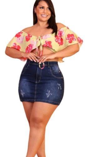 Imagem de Saia Jeans Plus Size Feminina Linha Premium C/ Elastano Top