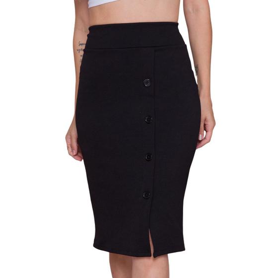Saia Lápis Evangélica Midi Com Fenda Botões Crepe - Look Modas Octavio