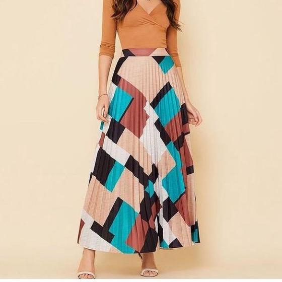 Saia longa moda evangélica plissada estampa étnica feminina - Filó Modas
