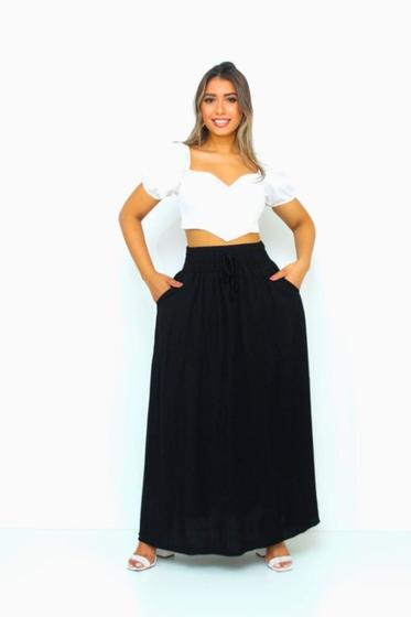 Imagem de Saia Longa Viscolinho Com Bolsos Com Fenda Lateral Forrada Moda Casual