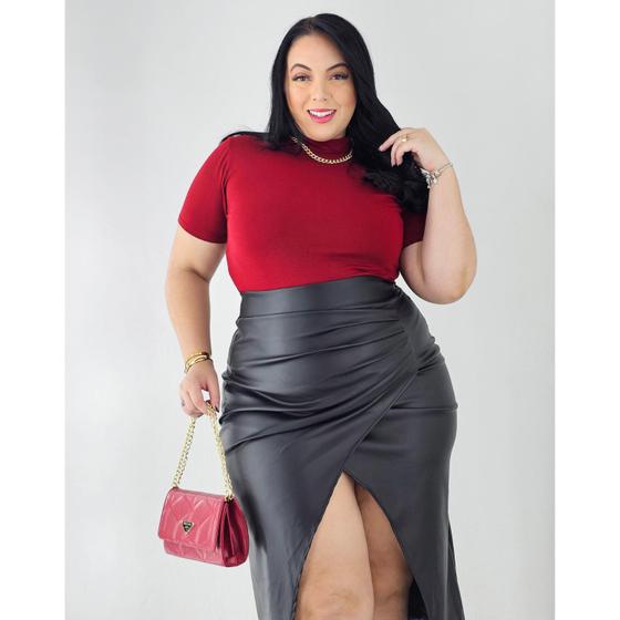 Imagem de Saia material ecológico Midi Plus Size Fenda Frontal Premium