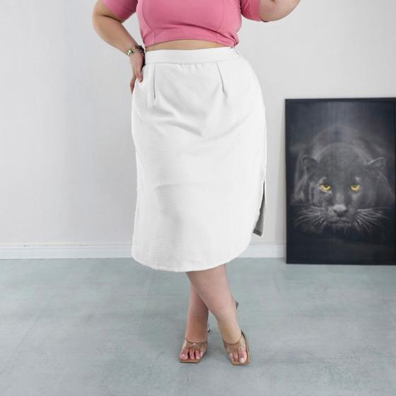 Imagem de Saia Midi Cintura Alta com Bolsos e Aberturas Laterais Forrada Diversas Cores Plus Size Duna liso G2 G3 - 52 54 56