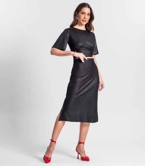 Imagem de Saia Midi Com Fenda Lateral Rovitex Preto