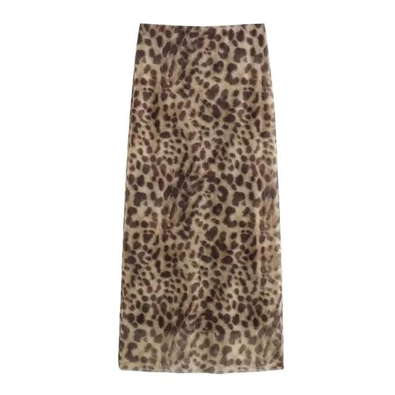 Imagem de Saia Midi de Tule com Estampa Leopardo - Cintura Alta e Malha Vintage