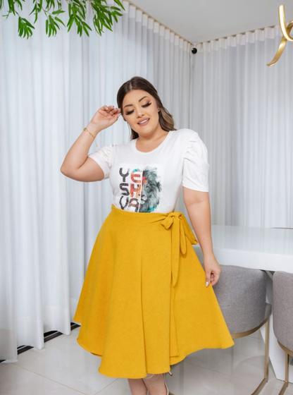 Imagem de Saia Midi Envelope Plus Size Moda Fashionista Look Verão