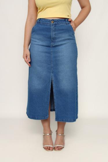 Imagem de Saia midi jeans com bolso faca