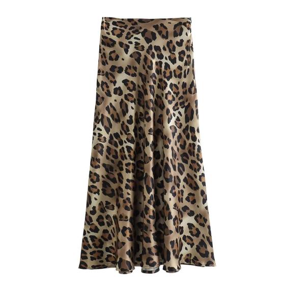 Imagem de Saia Midi Vintage com Estampa de Leopardo - Cintura Alta - Estilo Elegante e Casual