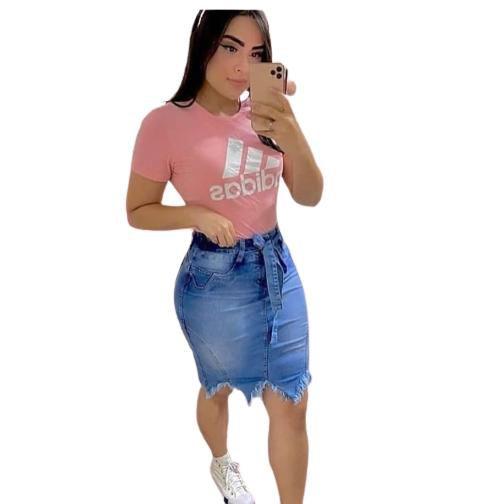 Imagem de Saia Moda Evangélica Jeans com Cinto barra Desfiada CLARA