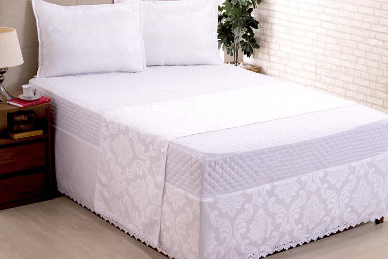 Imagem de Saia Para Cama Box Colchobox Jacquard Solteiro Branca F101