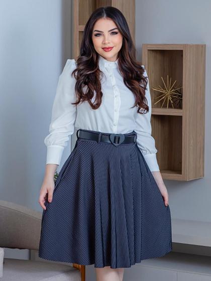 Midi Saia Cinza Rodada Saia Midi Godê Alfaiataria Cinza Canelada