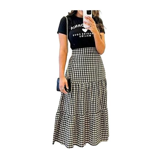 Imagem de Saia Xadrez Longa Babados Moda Evangelica Feminina Elegante 2621