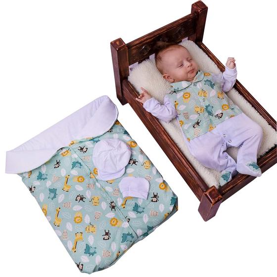 Imagem de Saída de Maternidade 100% Algodão Com Porta Bebê Inverno Aconchego Menino