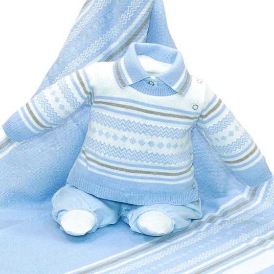 Imagem de Saída de Maternidade Beth Bebê Matheus Tricô Luxo Azul Claro