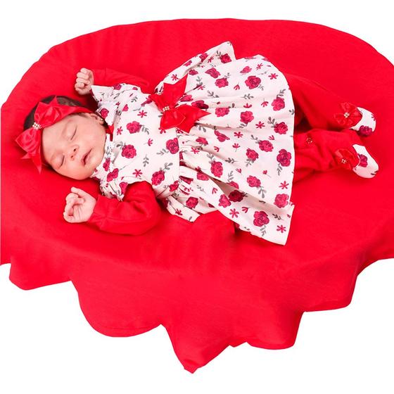 Imagem de Saída de Maternidade Menina Aconchego Bela Floral Vermelho 05 Peças P